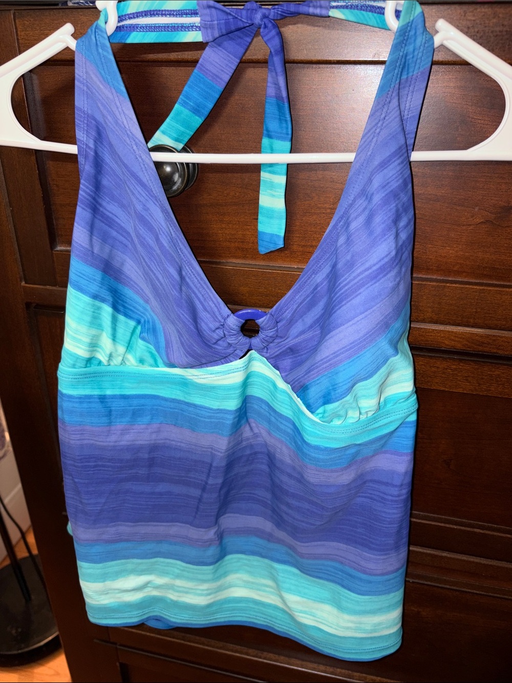 Jantzen Striped Blue & Aqua Halter Tankini Top